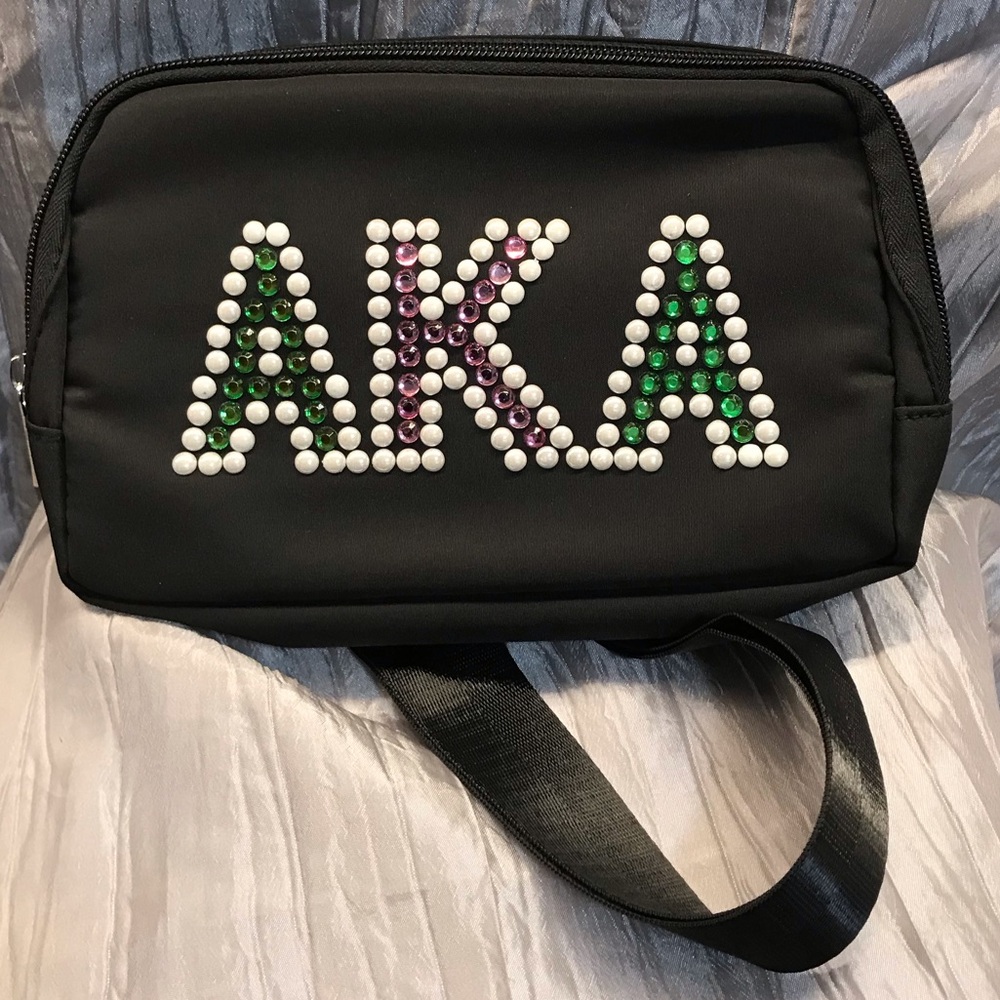 Black Embellished Women's Fanny pack - Pink and Green